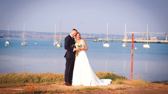 Bride and groom on the camber