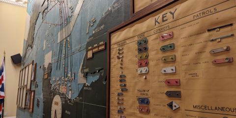 The D-Day map at Southwick house, showcasing the key used to identify different ships