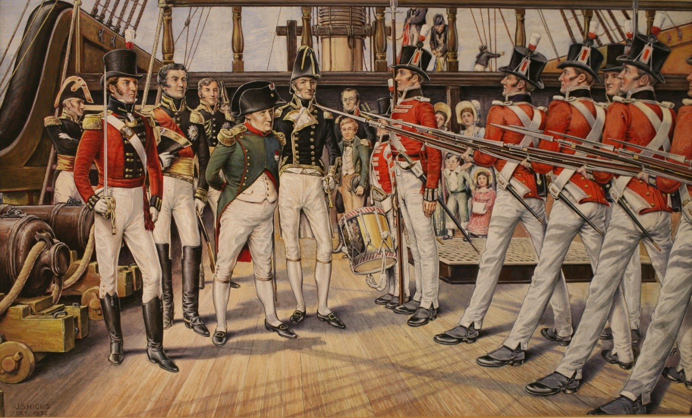 Napoleon inspecting the Royal Marines on the 74-gun ship HMS Bellerophon, by Major John Searle Hicks
