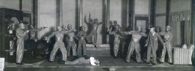 Royal Marines performing a play dressed as robots, performed in Hong Kong in 1923