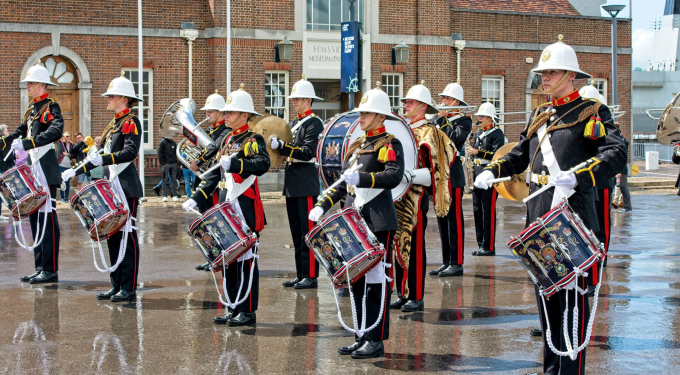 The Royal Marine Band playing in Portsmouth Historic Dockyard