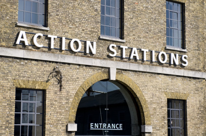 Exterior shot of Action Stations entrance 