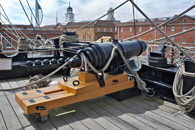 Cannon on top deck of HMS Victory