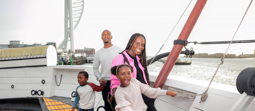 Family on top deck of HMS Warrior