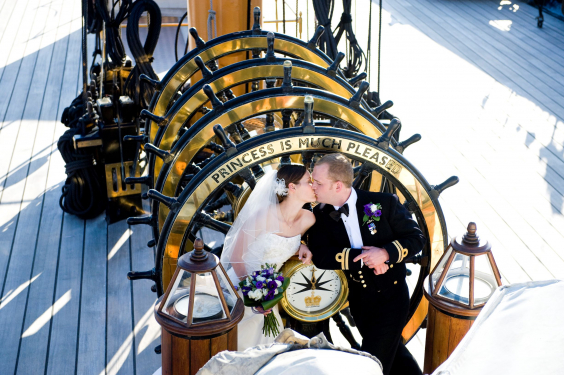 Bride and groom on HMS Warrior top deck