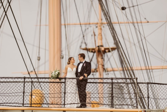 Wedding couple on HMS Warrior