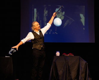 Balloon and Ian B Dunne at a public science show