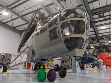 Helicopter with plastic easter eggs on floor