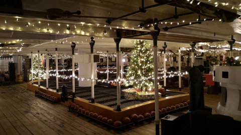 HMS Warrior with it's Christmas lights