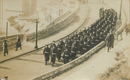 Marching to the unveiling of the Royal Marine Light Infantry Memorial at Plymouth on Tuesday November 8th 1921 by Earl Fortescue, Lord Lieutenant of Devon.