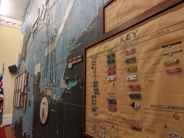 The D-Day map at Southwick house, showcasing the key used to identify different ships