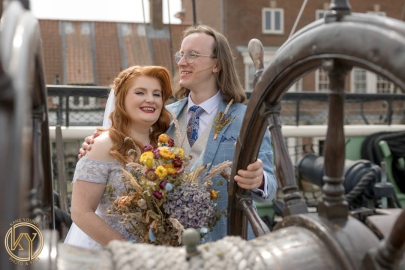 Wedding couple on HMS Trincomalee