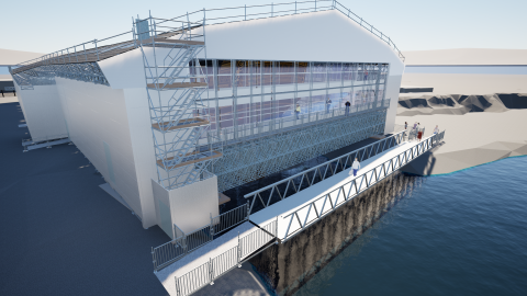 A 3D visualisation of the scaffolded stern of HMS Victory