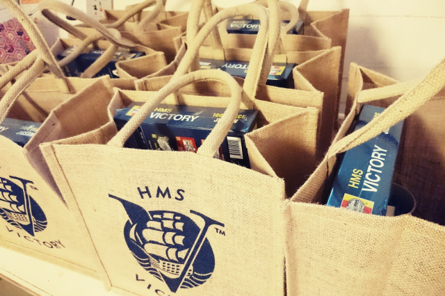 Gift bags with the HMS Victory logo
