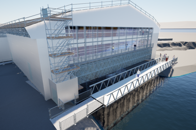view of gantry from stern of new scoffloding over HMS Victory