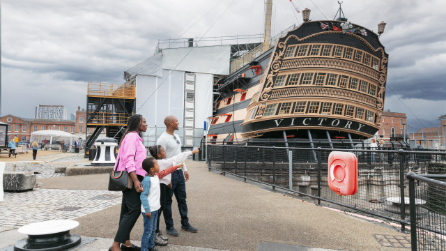 Family looking HMS Victory