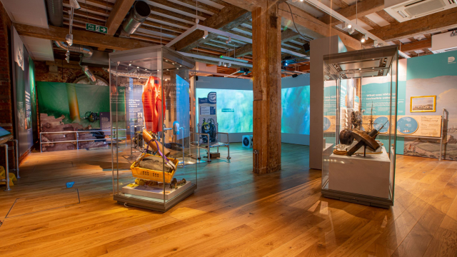 Glass display cabinets from Diving Deep exhibition