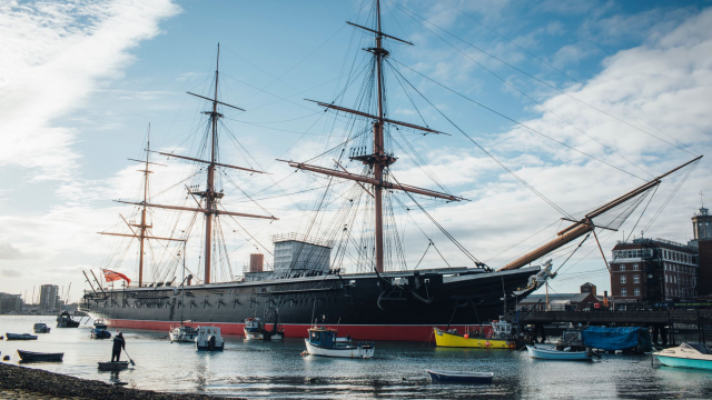 HMS Warrior ship external shot in Portsmouth Harbour