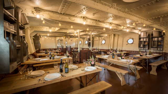 Junior mess tables on HMS Caroline