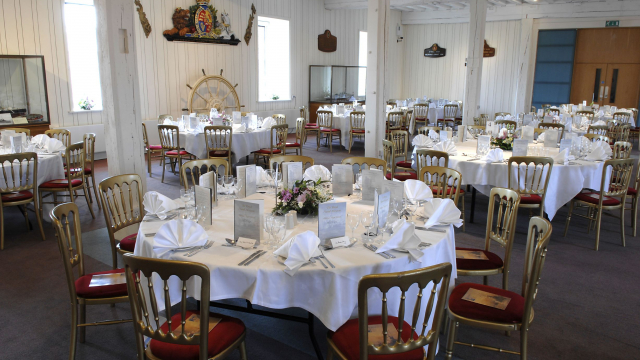 Round table set up for dinner event in Princess Royal Gallery