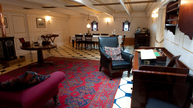 Captain's cabin set up onboard HMS Warrior