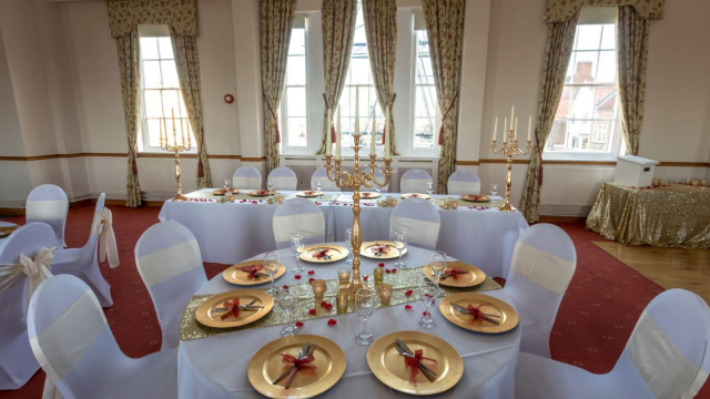 Gold table set up for dining event Hartlepool 