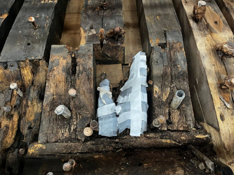 The futtock after being covered with support material ahead of the block-lift