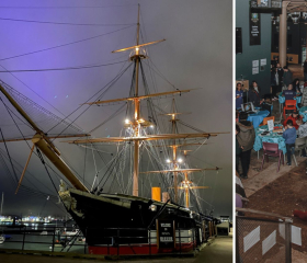HMS Warrior and Action Stations during the stargazing event at Portsmouth Historic Dockyard