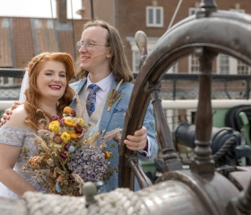Wedding couple on HMS Trincomalee