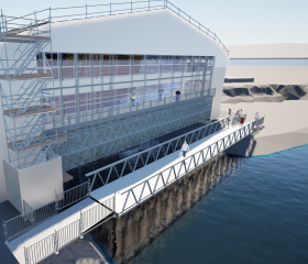 A 3D visualisation of the scaffolded stern of HMS Victory