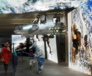 Artist rendering of ground floor of Royal Marine Museum featuring Lynx Helicopter 