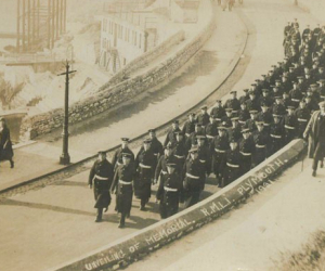 Marching to the unveiling of the Royal Marine Light Infantry Memorial at Plymouth on Tuesday November 8th 1921 by Earl Fortescue, Lord Lieutenant of Devon.