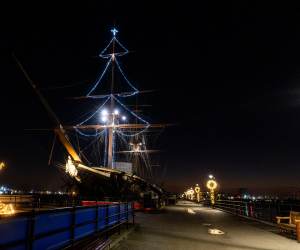 The Christmas lights on HMS Warrior Credit NMRN