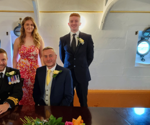 Wedding ceremony captain's cabin HMS Warrior