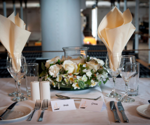 The wedding top table of HMS Warrior. 