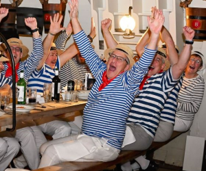 Table of people cheering