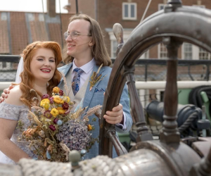 Wedding couple on HMS Trincomalee