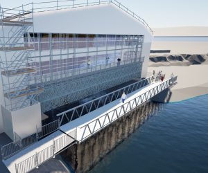 A 3D visualisation of the scaffolded stern of HMS Victory