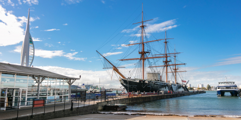 Spinnaker Tower, Visitor Centre, HMW Warrior, and Harbor Tour boat 