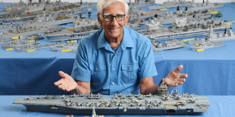 Phillp Warren with his model ships