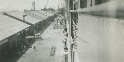 HMT Empire Windrush alongside at Singapore, c1948 Credit NMRN