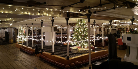 HMS Warrior with it's Christmas lights