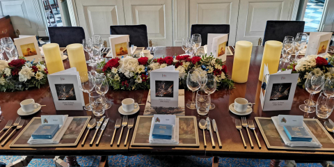 Dinner in the Great Cabin onboard HMS Victory. Credit NMRN