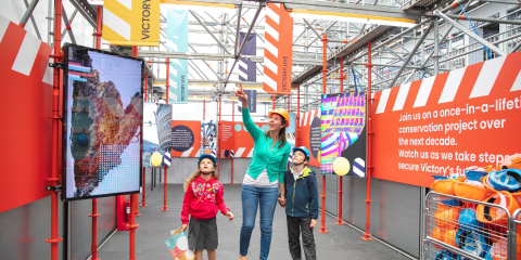 Family inside Victory Live entrance