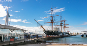 Spinnaker Tower, Visitor Centre, HMW Warrior, and Harbor Tour boat 